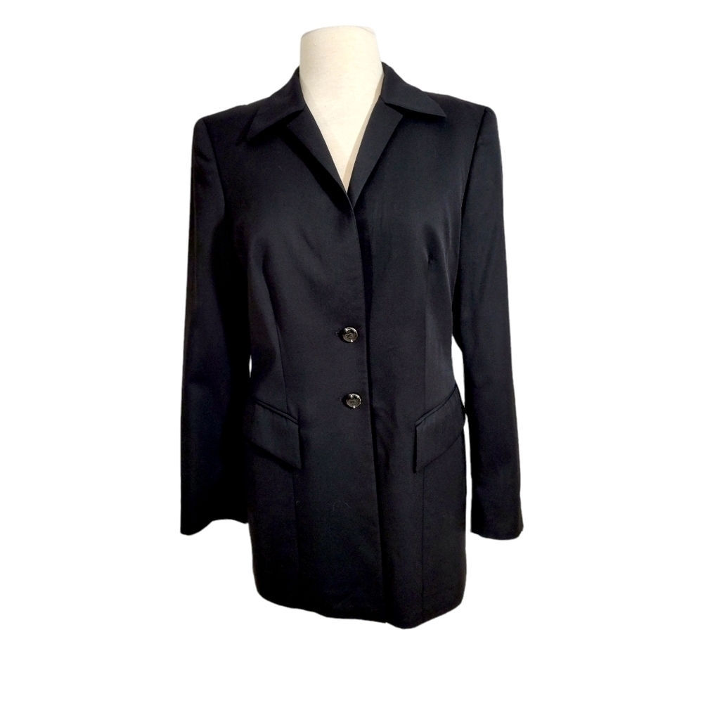 Escada Black Virgin Wool Long Blazer Jacket